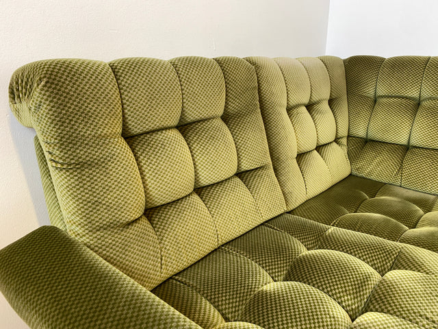 WMK I Schönes und äußerst gemütliches modulares 70er Jahre Ecksofa mit grünem gestepptem Originalbezug I Couch Eckcouch Sitzecke Wohnzimmer Polstergarnitur Retro Vintage Berlin Passau Leipzig Nürnberg