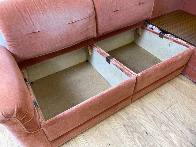 WMK I Seltenes, gemütliches & sehr gut erhaltenes modulares Vintage Ecksofa mit Sessel in altrosa Originalbezug I Sitzgarnitur Sitzecke Sofa Couch Modular Mid-Century Retro Space Age Rosa Berlin Köln