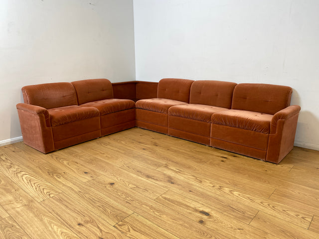 WMK I Seltenes, gemütliches & sehr gut erhaltenes modulares Vintage Ecksofa mit Sessel in altrosa Originalbezug I Sitzgarnitur Sitzecke Sofa Couch Modular Mid-Century Retro Space Age Rosa Berlin Köln
