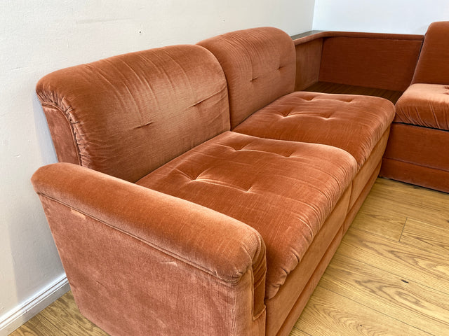 WMK I Seltenes, gemütliches & sehr gut erhaltenes modulares Vintage Ecksofa mit Sessel in altrosa Originalbezug I Sitzgarnitur Sitzecke Sofa Couch Modular Mid-Century Retro Space Age Rosa Berlin Köln