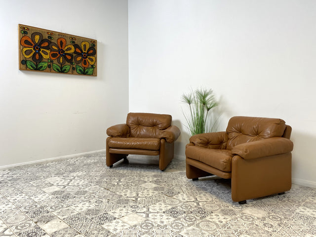 WMK 1/2 High-quality and well-preserved Italian designer armchair Coronado Tobia Scarpa by C&B Italia with genuine leather cover # Armchair Leather Armchair Seating Set Armchair Leather B&B Design Vintage
