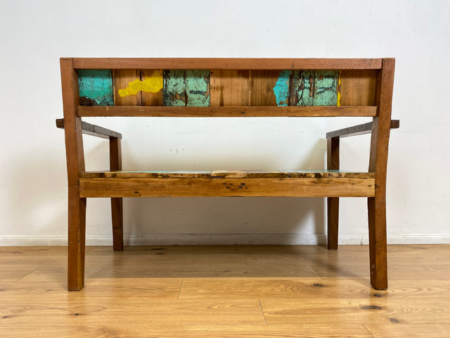 Boatwood by WMK # Bunte, sehr stabile & nachhaltige Sitzbank I Handmade Unikat aus altem Bootsholz I Teakholz massiv # Holzbank Bank Sofa 2er Küchenbank Balkonmöbel Outdoor Usedom Rostock Berlin Sylt