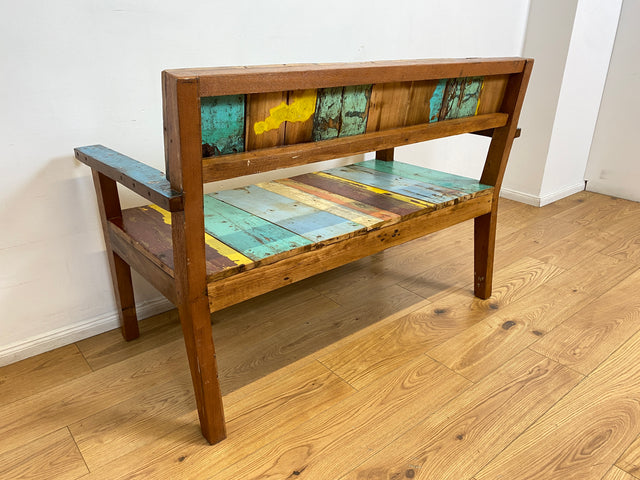 Boatwood by WMK # Bunte, sehr stabile & nachhaltige Sitzbank I Handmade Unikat aus altem Bootsholz I Teakholz massiv # Holzbank Bank Sofa 2er Küchenbank Balkonmöbel Outdoor Usedom Rostock Berlin Sylt