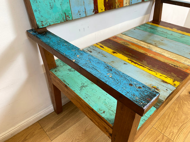 Boatwood by WMK # Bunte, sehr stabile & nachhaltige Sitzbank I Handmade Unikat aus altem Bootsholz I Teakholz massiv # Holzbank Bank Sofa 2er Küchenbank Balkonmöbel Outdoor Usedom Rostock Berlin Sylt