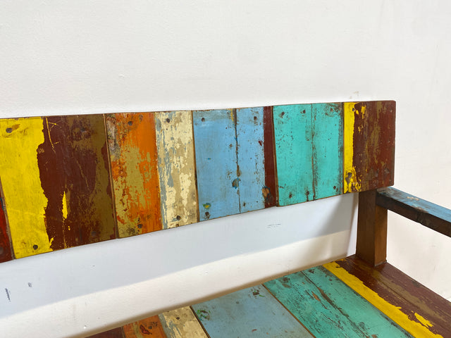 Boatwood by WMK # Bunte, sehr stabile & nachhaltige Sitzbank I Handmade Unikat aus altem Bootsholz I Teakholz massiv # Holzbank Bank Sofa 2er Küchenbank Balkonmöbel Outdoor Usedom Rostock Berlin Sylt