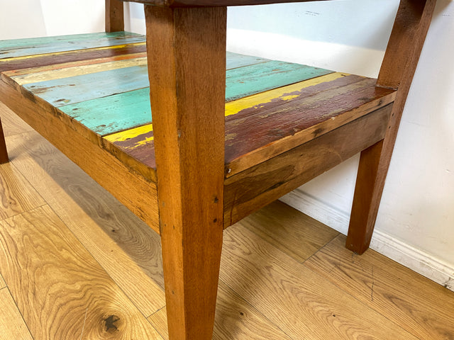 Boatwood by WMK # Bunte, sehr stabile & nachhaltige Sitzbank I Handmade Unikat aus altem Bootsholz I Teakholz massiv # Holzbank Bank Sofa 2er Küchenbank Balkonmöbel Outdoor Usedom Rostock Berlin Sylt