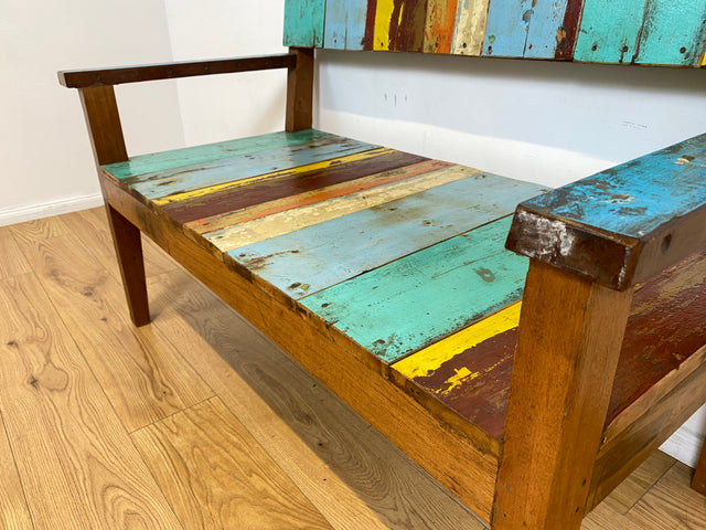 Boatwood by WMK # Bunte, sehr stabile & nachhaltige Sitzbank I Handmade Unikat aus altem Bootsholz I Teakholz massiv # Holzbank Bank Sofa 2er Küchenbank Balkonmöbel Outdoor Usedom Rostock Berlin Sylt