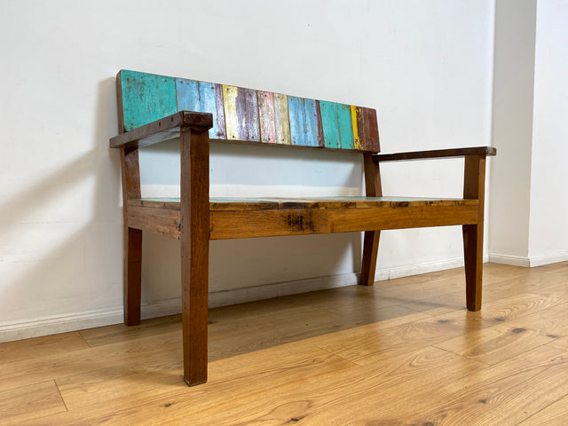 Boatwood by WMK # Bunte, sehr stabile & nachhaltige Sitzbank I Handmade Unikat aus altem Bootsholz I Teakholz massiv # Holzbank Bank Sofa 2er Küchenbank Balkonmöbel Outdoor Usedom Rostock Berlin Sylt