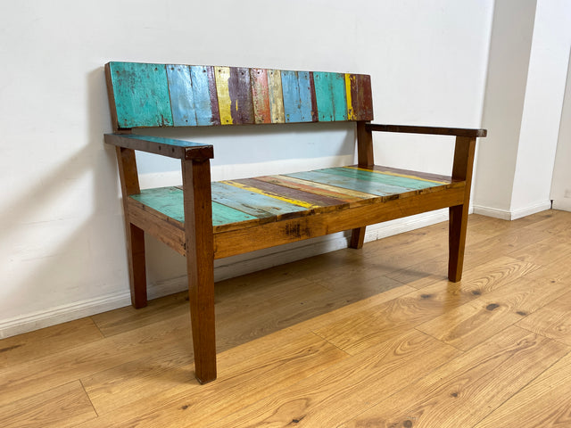Boatwood by WMK # Bunte, sehr stabile & nachhaltige Sitzbank I Handmade Unikat aus altem Bootsholz I Teakholz massiv # Holzbank Bank Sofa 2er Küchenbank Balkonmöbel Outdoor Usedom Rostock Berlin Sylt