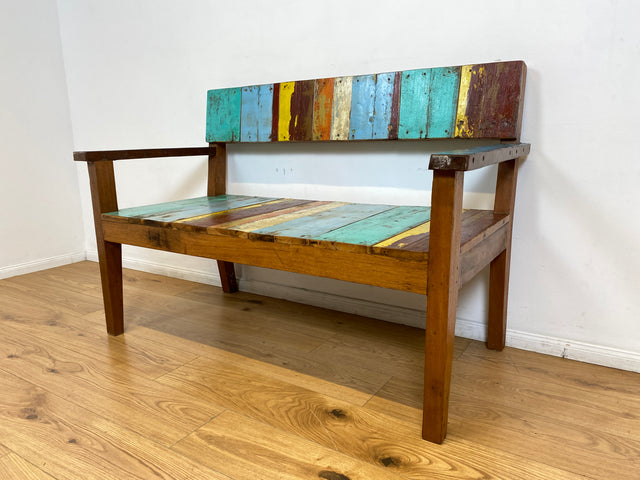 Boatwood by WMK # Bunte, sehr stabile & nachhaltige Sitzbank I Handmade Unikat aus altem Bootsholz I Teakholz massiv # Holzbank Bank Sofa 2er Küchenbank Balkonmöbel Outdoor Usedom Rostock Berlin Sylt