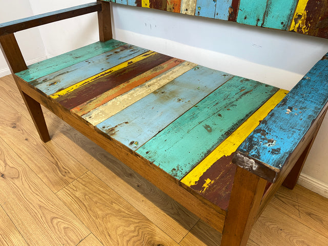Boatwood by WMK # Bunte, sehr stabile & nachhaltige Sitzbank I Handmade Unikat aus altem Bootsholz I Teakholz massiv # Holzbank Bank Sofa 2er Küchenbank Balkonmöbel Outdoor Usedom Rostock Berlin Sylt