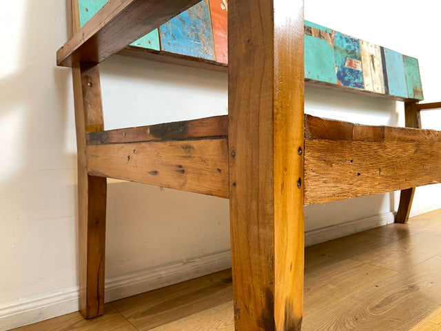 Boatwood by WMK # Bunte, sehr stabile und nachhaltige Sitzbank I Handmade Unikat aus altem Bootsholz I Teakholz massiv # Holzbank Bank Sofa 3er Küchenbank Balkonmöbel Outdoor Usedom Rostock Bodensee