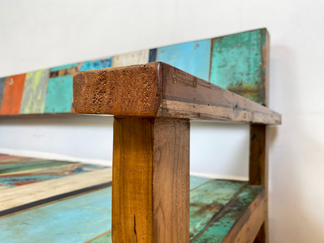 Boatwood by WMK # Bunte, sehr stabile und nachhaltige Sitzbank I Handmade Unikat aus altem Bootsholz I Teakholz massiv # Holzbank Bank Sofa 3er Küchenbank Balkonmöbel Outdoor Usedom Rostock Bodensee
