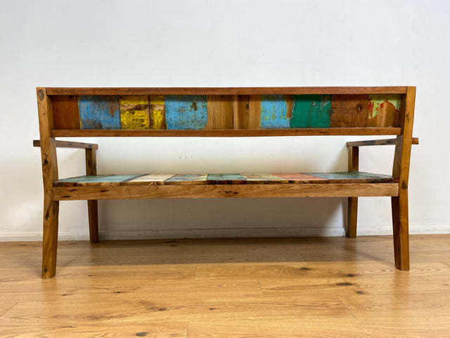 Boatwood by WMK # Bunte, sehr stabile und nachhaltige Sitzbank I Handmade Unikat aus altem Bootsholz I Teakholz massiv # Holzbank Bank Sofa 3er Küchenbank Balkonmöbel Outdoor Usedom Rostock Bodensee