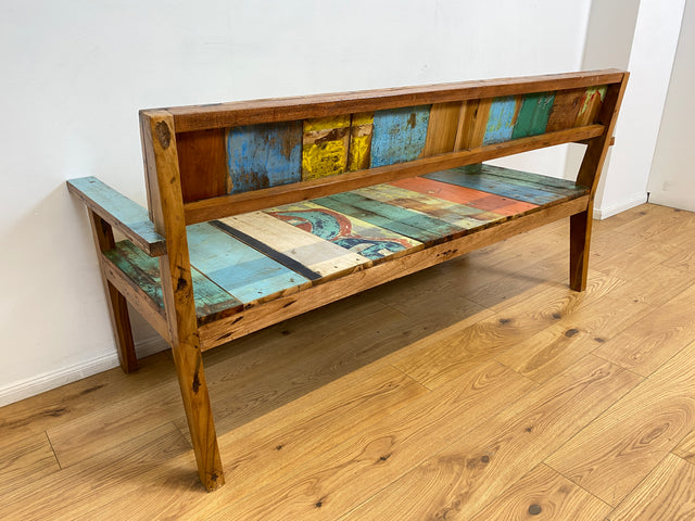 Boatwood by WMK # Bunte, sehr stabile und nachhaltige Sitzbank I Handmade Unikat aus altem Bootsholz I Teakholz massiv # Holzbank Bank Sofa 3er Küchenbank Balkonmöbel Outdoor Usedom Rostock Bodensee