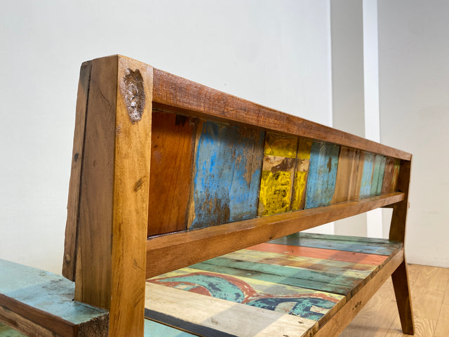Boatwood by WMK # Bunte, sehr stabile und nachhaltige Sitzbank I Handmade Unikat aus altem Bootsholz I Teakholz massiv # Holzbank Bank Sofa 3er Küchenbank Balkonmöbel Outdoor Usedom Rostock Bodensee
