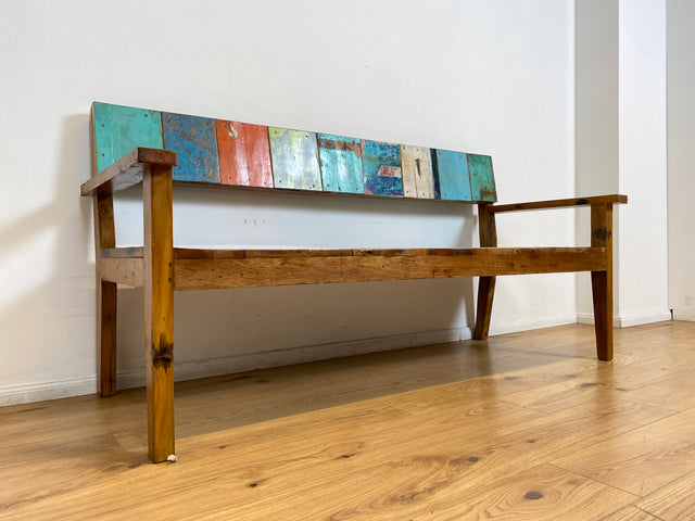 Boatwood by WMK # Bunte, sehr stabile und nachhaltige Sitzbank I Handmade Unikat aus altem Bootsholz I Teakholz massiv # Holzbank Bank Sofa 3er Küchenbank Balkonmöbel Outdoor Usedom Rostock Bodensee