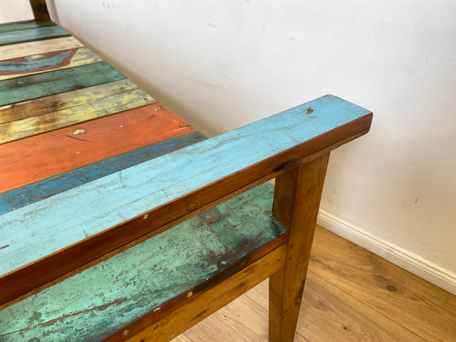Boatwood by WMK # Bunte, sehr stabile und nachhaltige Sitzbank I Handmade Unikat aus altem Bootsholz I Teakholz massiv # Holzbank Bank Sofa 3er Küchenbank Balkonmöbel Outdoor Usedom Rostock Bodensee