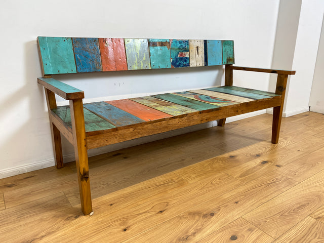 Boatwood by WMK # Bunte, sehr stabile und nachhaltige Sitzbank I Handmade Unikat aus altem Bootsholz I Teakholz massiv # Holzbank Bank Sofa 3er Küchenbank Balkonmöbel Outdoor Usedom Rostock Bodensee