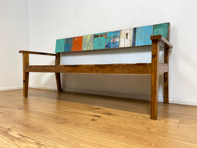 Boatwood by WMK # Bunte, sehr stabile und nachhaltige Sitzbank I Handmade Unikat aus altem Bootsholz I Teakholz massiv # Holzbank Bank Sofa 3er Küchenbank Balkonmöbel Outdoor Usedom Rostock Bodensee