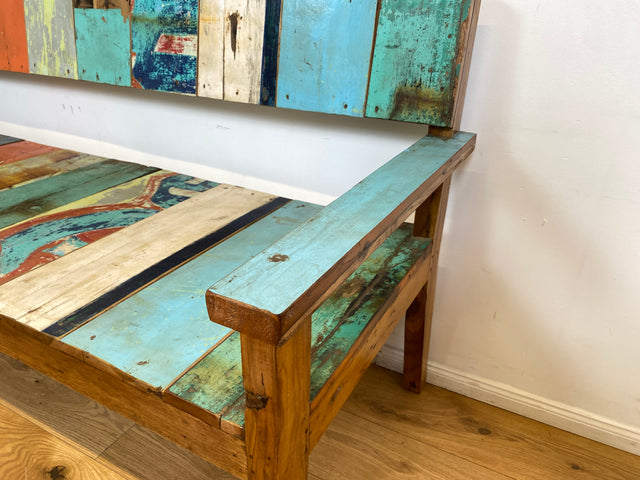Boatwood by WMK # Bunte, sehr stabile und nachhaltige Sitzbank I Handmade Unikat aus altem Bootsholz I Teakholz massiv # Holzbank Bank Sofa 3er Küchenbank Balkonmöbel Outdoor Usedom Rostock Bodensee