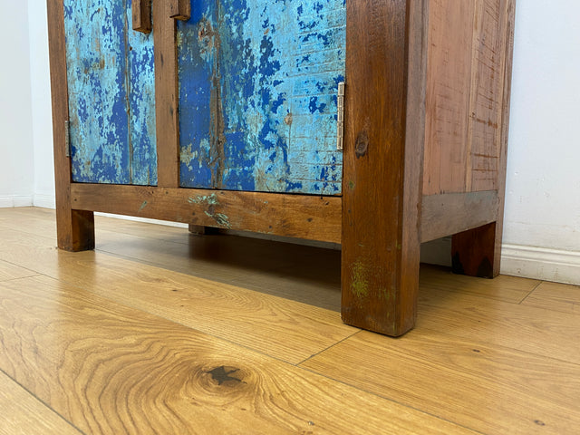 Boatwood by WMK # Meeresblaue nachhaltige Kommode aus altem Bootsholz, ein handgefertigtes Unikat aus massivem Teakholz # Schrank Sideboard Anrichte Wäschekommode Wickelkommode Schuhschrank Cabinet