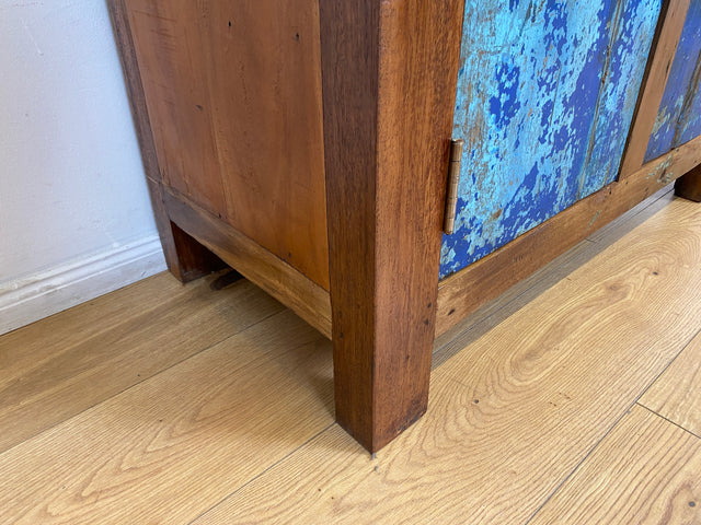 Boatwood by WMK # Meeresblaue nachhaltige Kommode aus altem Bootsholz, ein handgefertigtes Unikat aus massivem Teakholz # Schrank Sideboard Anrichte Wäschekommode Wickelkommode Schuhschrank Cabinet