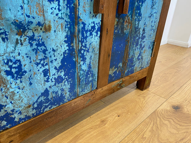 Boatwood by WMK # Meeresblaue nachhaltige Kommode aus altem Bootsholz, ein handgefertigtes Unikat aus massivem Teakholz # Schrank Sideboard Anrichte Wäschekommode Wickelkommode Schuhschrank Cabinet