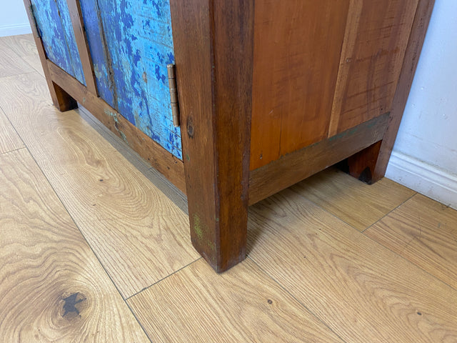 Boatwood by WMK # Meeresblaue nachhaltige Kommode aus altem Bootsholz, ein handgefertigtes Unikat aus massivem Teakholz # Schrank Sideboard Anrichte Wäschekommode Wickelkommode Schuhschrank Cabinet