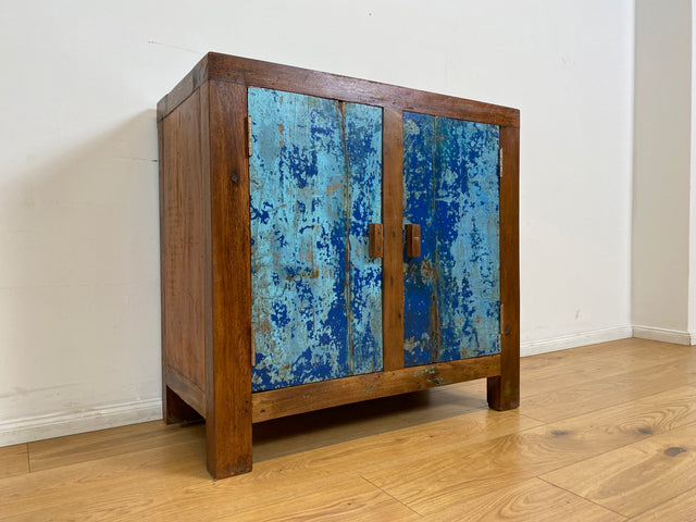 Boatwood by WMK # Meeresblaue nachhaltige Kommode aus altem Bootsholz, ein handgefertigtes Unikat aus massivem Teakholz # Schrank Sideboard Anrichte Wäschekommode Wickelkommode Schuhschrank Cabinet