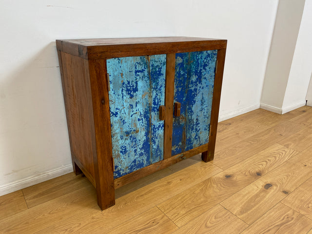 Boatwood by WMK # Meeresblaue nachhaltige Kommode aus altem Bootsholz, ein handgefertigtes Unikat aus massivem Teakholz # Schrank Sideboard Anrichte Wäschekommode Wickelkommode Schuhschrank Cabinet