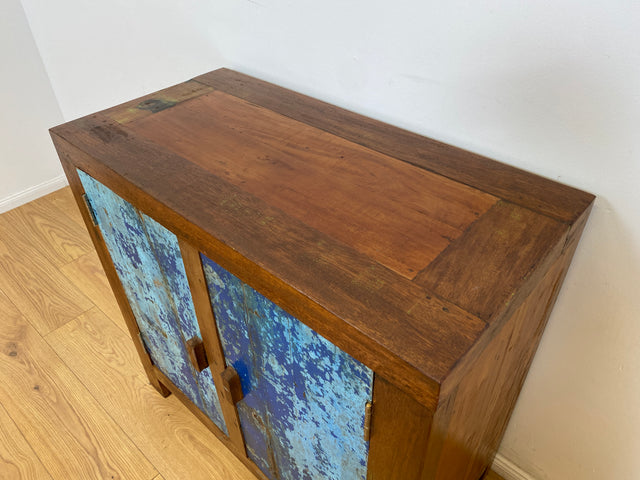 Boatwood by WMK # Meeresblaue nachhaltige Kommode aus altem Bootsholz, ein handgefertigtes Unikat aus massivem Teakholz # Schrank Sideboard Anrichte Wäschekommode Wickelkommode Schuhschrank Cabinet