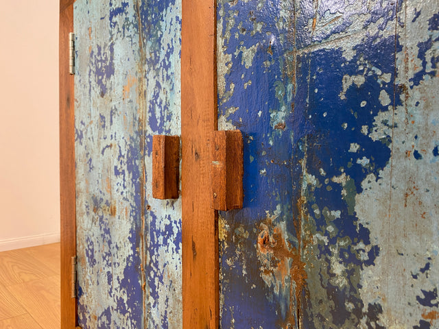 Boatwood by WMK # Meeresblaue nachhaltige Kommode aus altem Bootsholz, ein handgefertigtes Unikat aus massivem Teakholz # Schrank Sideboard Anrichte Wäschekommode Wickelkommode Schuhschrank Cabinet