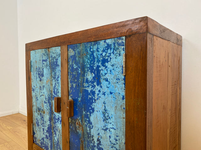 Boatwood by WMK # Meeresblaue nachhaltige Kommode aus altem Bootsholz, ein handgefertigtes Unikat aus massivem Teakholz # Schrank Sideboard Anrichte Wäschekommode Wickelkommode Schuhschrank Cabinet