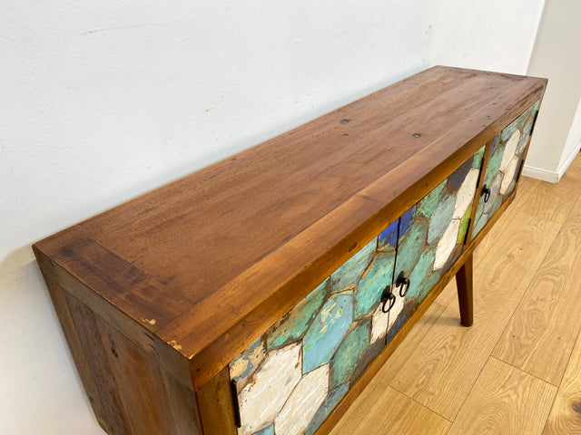 Boatwood by WMK # Detailreiche und nachhaltige Kommode aus altem Bootsholz, ein handgefertigtes Unikat aus massivem Teakholz # Sideboard Flurkommode Schrank Anrichte Konsole TV Bank Bootsmöbel Teak