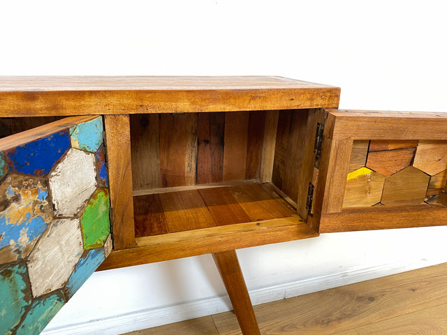 Boatwood by WMK # Detailreiche & nachhaltige Kommode aus altem Bootsholz, ein handgefertigtes Unikat aus massivem Teakholz # Sideboard Anrichte Schrank Flurkommode Konsole TV-Lowboard Bootsmöbel Teak