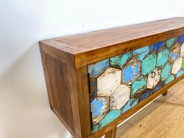 Boatwood by WMK # Detailreiche & nachhaltige Kommode aus altem Bootsholz, ein handgefertigtes Unikat aus massivem Teakholz # Sideboard Anrichte Schrank Flurkommode Konsole TV-Lowboard Bootsmöbel Teak