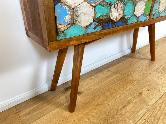 Boatwood by WMK # Detailreiche & nachhaltige Kommode aus altem Bootsholz, ein handgefertigtes Unikat aus massivem Teakholz # Sideboard Anrichte Schrank Flurkommode Konsole TV-Lowboard Bootsmöbel Teak