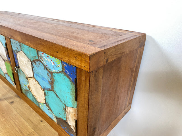 Boatwood by WMK # Detailreiche & nachhaltige Kommode aus altem Bootsholz, ein handgefertigtes Unikat aus massivem Teakholz # Sideboard Anrichte Schrank Flurkommode Konsole TV-Lowboard Bootsmöbel Teak