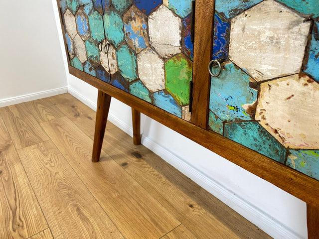 Boatwood by WMK # Detailreiche & nachhaltige Kommode aus altem Bootsholz, ein handgefertigtes Unikat aus massivem Teakholz # Sideboard Anrichte Schrank Flurkommode Konsole TV-Lowboard Bootsmöbel Teak