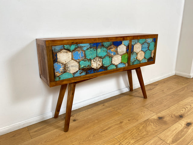 Boatwood by WMK # Detailreiche & nachhaltige Kommode aus altem Bootsholz, ein handgefertigtes Unikat aus massivem Teakholz # Sideboard Anrichte Schrank Flurkommode Konsole TV-Lowboard Bootsmöbel Teak