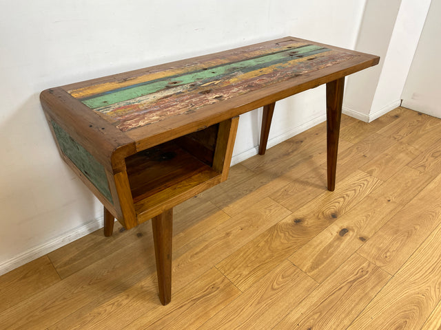 Boatwood by WMK I Formschöner & nachhaltiger Schreibtisch aus altem Bootsholz I handgefertigtes Unikat I Teakholz massiv I Arbeitstisch Desk Sekretär Bürotisch Computertisch Treibholz Köln Sylt Berlin