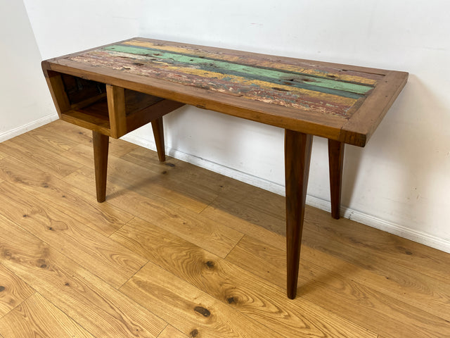 Boatwood by WMK I Formschöner & nachhaltiger Schreibtisch aus altem Bootsholz I handgefertigtes Unikat I Teakholz massiv I Arbeitstisch Desk Sekretär Bürotisch Computertisch Treibholz Köln Sylt Berlin