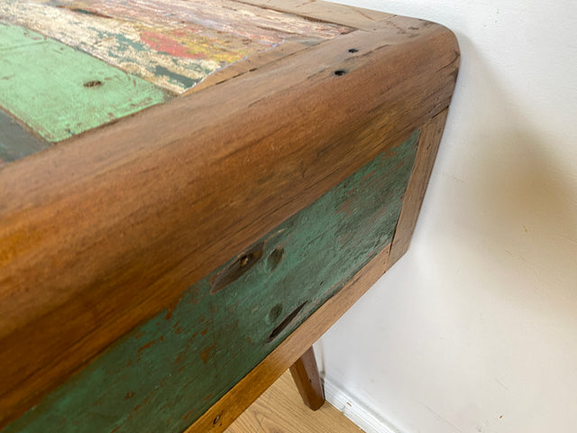 Boatwood by WMK I Formschöner & nachhaltiger Schreibtisch aus altem Bootsholz I handgefertigtes Unikat I Teakholz massiv I Arbeitstisch Desk Sekretär Bürotisch Computertisch Treibholz Köln Sylt Berlin