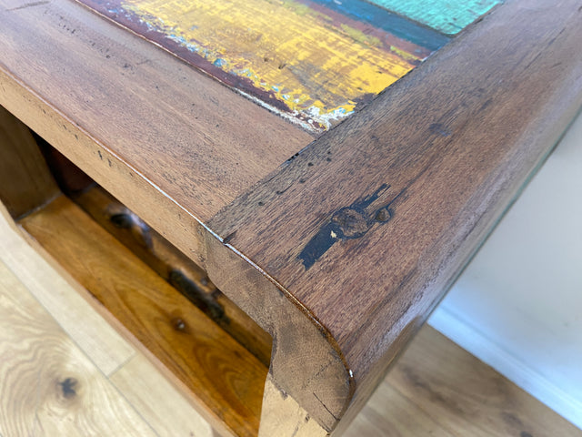 Boatwood by WMK I Formschöner & nachhaltiger Schreibtisch aus altem Bootsholz I handgefertigtes Unikat I Teakholz massiv I Arbeitstisch Desk Sekretär Bürotisch Computertisch Treibholz Köln Sylt Berlin