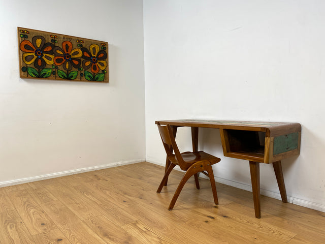 Boatwood by WMK I Formschöner & nachhaltiger Schreibtisch aus altem Bootsholz I handgefertigtes Unikat I Teakholz massiv I Arbeitstisch Desk Sekretär Bürotisch Computertisch Treibholz Köln Sylt Berlin