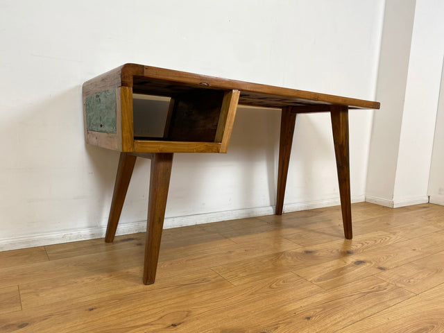 Boatwood by WMK I Formschöner & nachhaltiger Schreibtisch aus altem Bootsholz I handgefertigtes Unikat I Teakholz massiv I Arbeitstisch Desk Sekretär Bürotisch Computertisch Treibholz Köln Sylt Berlin