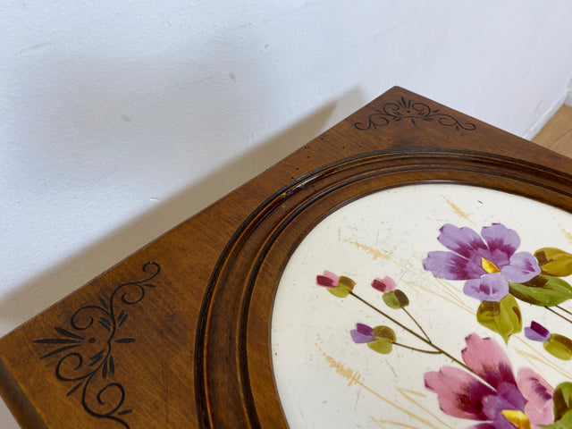 WMK # Wunderschöner und sehr seltener nordischer antiker Beistelltisch mit großer handbemalter Porzellan Platte # Tischchen Ablage Blumentisch Blumensäule Blumen Etagere Gründerzeit Jugendstil Vintage