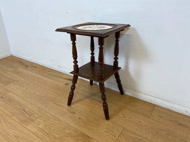 WMK # Wunderschöner und sehr seltener nordischer antiker Beistelltisch mit großer handbemalter Porzellan Platte # Tischchen Ablage Blumentisch Blumensäule Blumen Etagere Gründerzeit Jugendstil Vintage