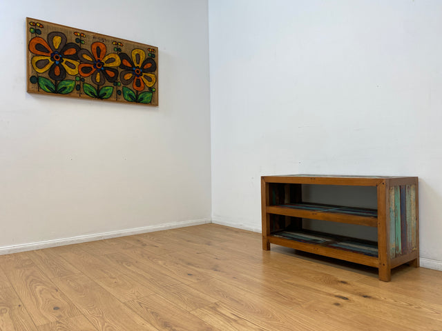 Boatwood by WMK # Farbenfrohe & nachhaltige offene Kommode aus altem Bootsholz, ein handgefertigtes Unikat aus massivem Teakholz # Regal Holzregal TV-Lowboard TV-Board Schuhregal Schuhschrank Flurbank